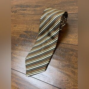 FOGGIA 100% Silk Tie Men’s Striped Brown Gold Necktie